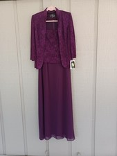 Alex Evenings Bethany Glitter Lace Jacket Dress Size 8 Mother Of Bride Eggplant