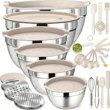 Set, 26pcs Mixing Bowls With Lids And Grater Attachments, Stainless Steel-Zengb