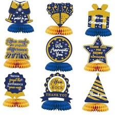 9PCS We Appreciate You Honeycomb Centerpieces Blue Gold Glitter Thank You