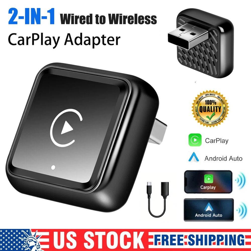 2-IN-1 Wired to Wireless Carplay Adapter CarPlay Android Auto Mirror Link BK