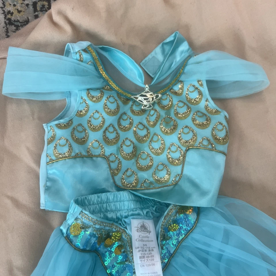 Fantasia brilhante Disney meninas princesa Aladdin jasmim 2 peças tamanho 5/6  - Imagem 3 de 4