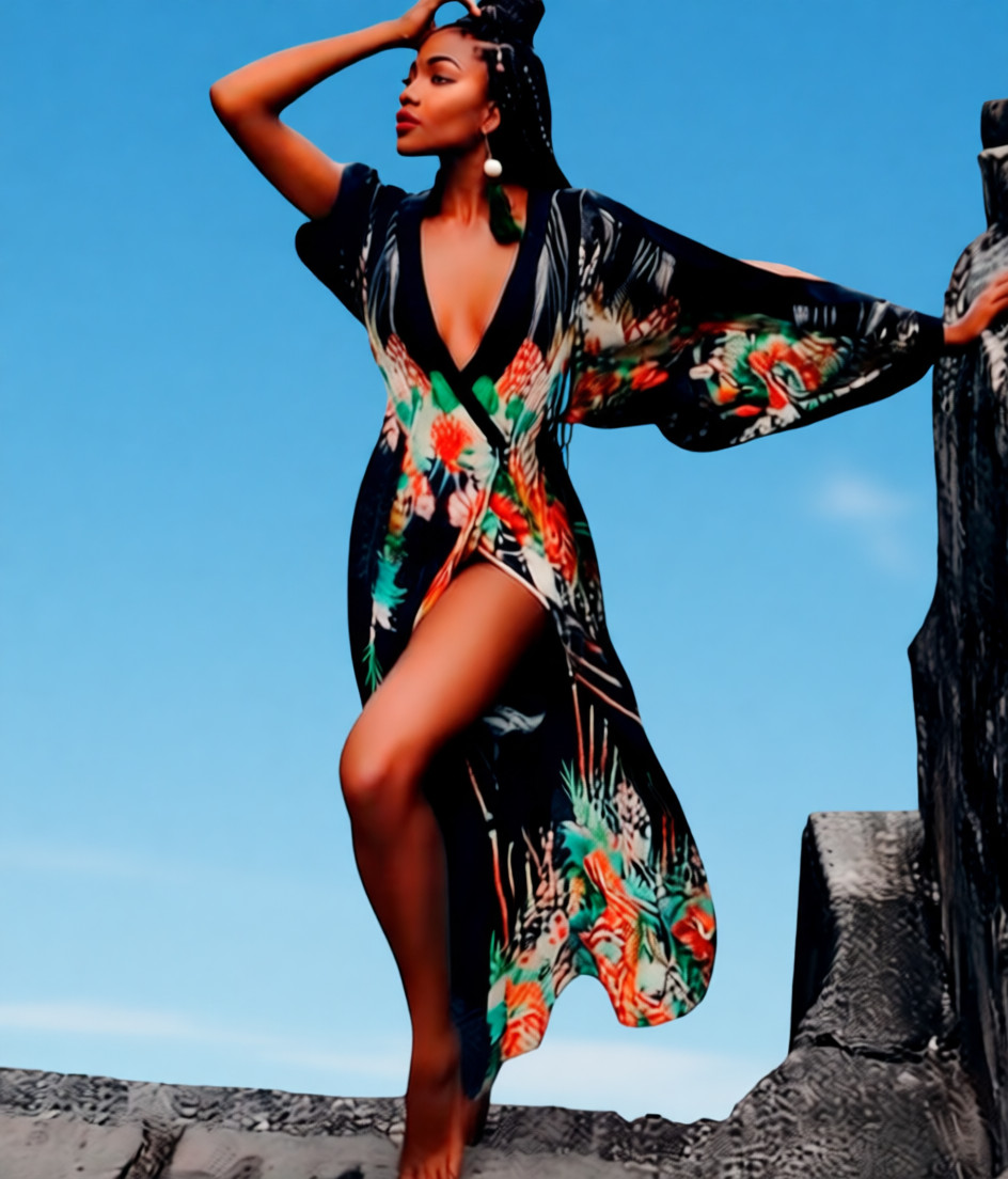 new CAMILLA QUEEN OF KINGS KIMONO W/SPLIT SLEEVE KAFTAN DRESS SILK CRYSTALS