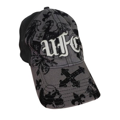 Vintage UFC Baseball Cap Grey Black Gothic Skull Cross Embroidered Hat MMA