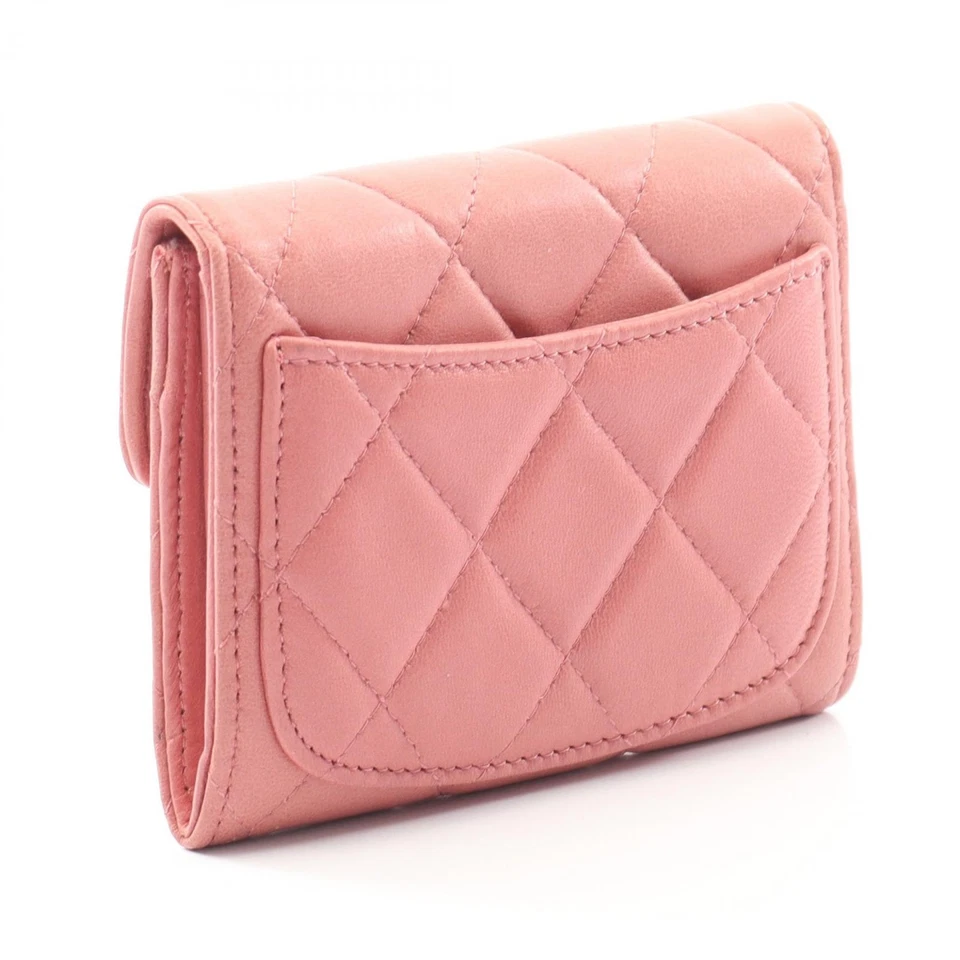 CHANEL Matelasse Tarjetero Cartera Piel de Cordero Rosa SHW Usado Mujeres Logo CC Marca Coco Foto 2 de 4
