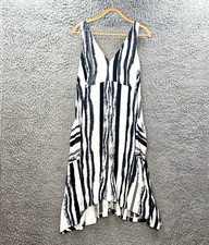 Vintage Veronika Maine A-line Shift Dress Size 10 White Grey Sleeveless V-Neck