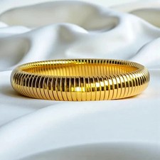 Elegant Statement Jewelry 14K Yellow Gold Plated Snake Women Bangle Bracelet 2/4