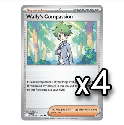 4x Wally's Compassion 132/132 Mega Evolution Pokemon Playset x4