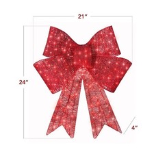 Pre Lit XL 24 Inch Christmas Bow Outdoor Yard Decoration With Bright LEDs
