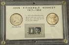 1964 P & D Kennedy Silver Half Dollar and 1963 Stamp Set In Vintage Capital Case