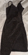 Windsor Glitter One Shoulder Bodycon Mini Dress Black Gold XS Women’s