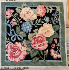 Finished Floral Roses Needlepoint Canvas 12x12 DMC 5808 Leisure Arts Germany '98