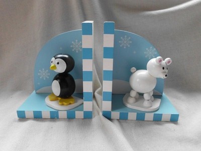 WINTERPINGUIN & EISBÄR HOLZ BUCHSTÜTZEN von ORANGENBAUM SPIELZEUG ~ KINDER DEKO