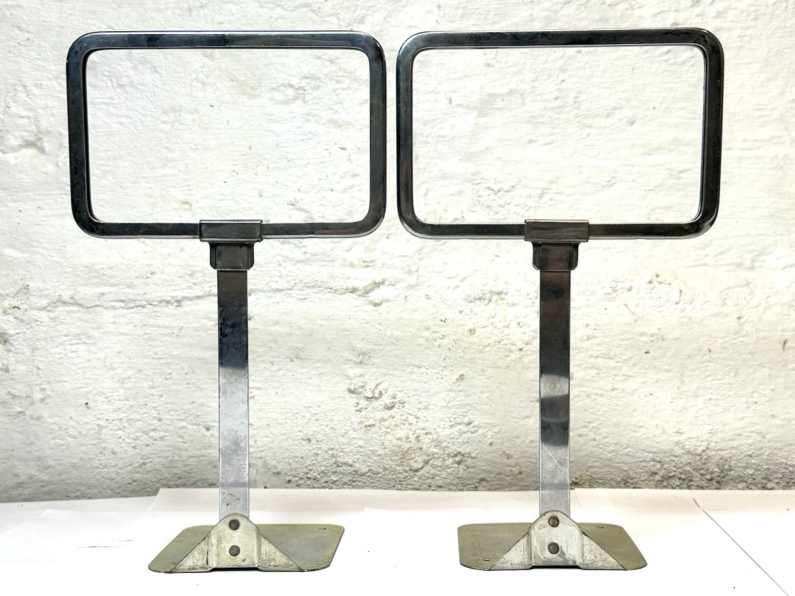 (2) VTG 1950s METAL STAND UP CLOTHING STORE PRICE SIGN FRAMES DARLING MI USA 10”