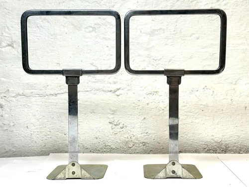(2) VTG 1950s METAL STAND UP CLOTHING STORE PRICE SIGN FRAMES DARLING MI USA 10”