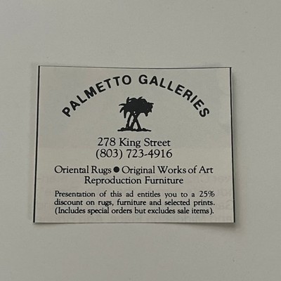 Palmetto Galleries Oriental Rugs Original Works 1983 Charleston SC Ad SAJ9-S95