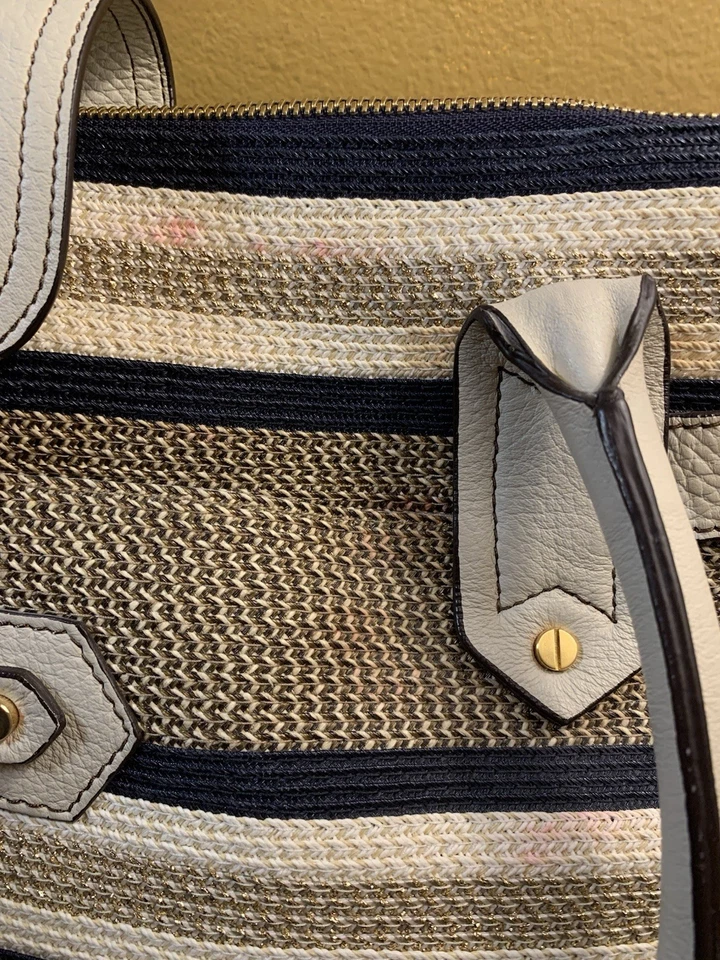 Bolso de Mano Eric Javits Tejido Doble Asa Cuero Beige/Marrón/Bolso Grande Foto 3 de 4