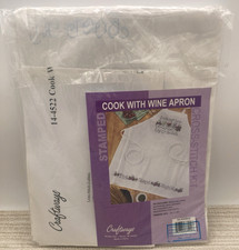 Craftways Stamped For Cross Stitch Kit Apron Cook With Wine 29"x32" White