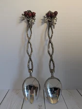 Holly Branch Salad Server Set Cast Aluminum Stainless Steel Spoon And Fork 