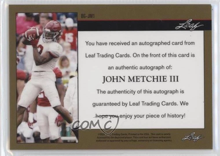 2021 Leaf Memories 1992 Base Platinum Spectrum /50 John Metchie III #BG-JM1 Auto - Image 2 of 2