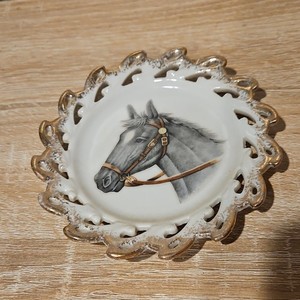 Porcelain Horse Portrait Collector Plate with Gold Trim and Cutout Edge