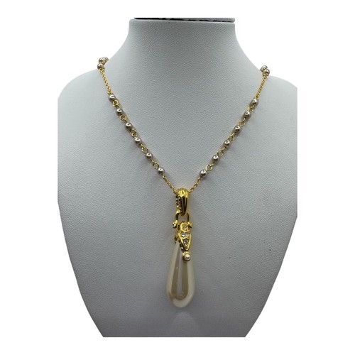 Nolan Miller Vienna Pendant w Simulated Pearl Chain Gold Tone Crystals New 22" - Picture 3 of 11