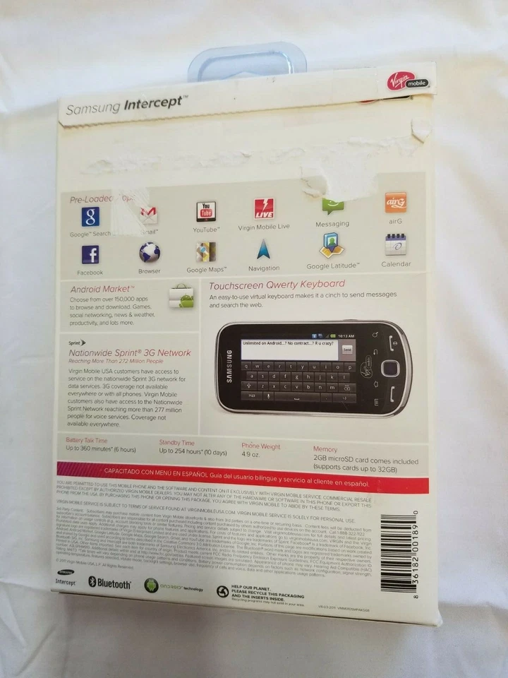 Samsung Intercept SPH-M910 Gray Virgin Mobile Prepaid Smartphone Cellphone - Image 3 of 3