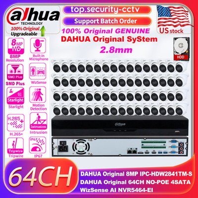 DAHUA 64CH NO-POE WizSense 4SATA AI NVR CCTV SyStem 8MP SMD Plus IP Camera Lot