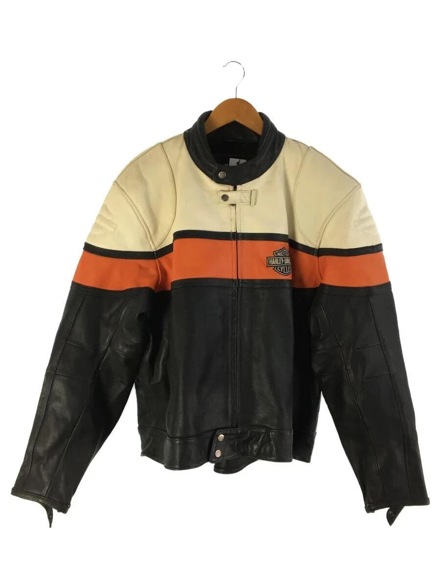 Harley-Davidson Riders Leather Single Jacket XXL Size Orange Black Men's