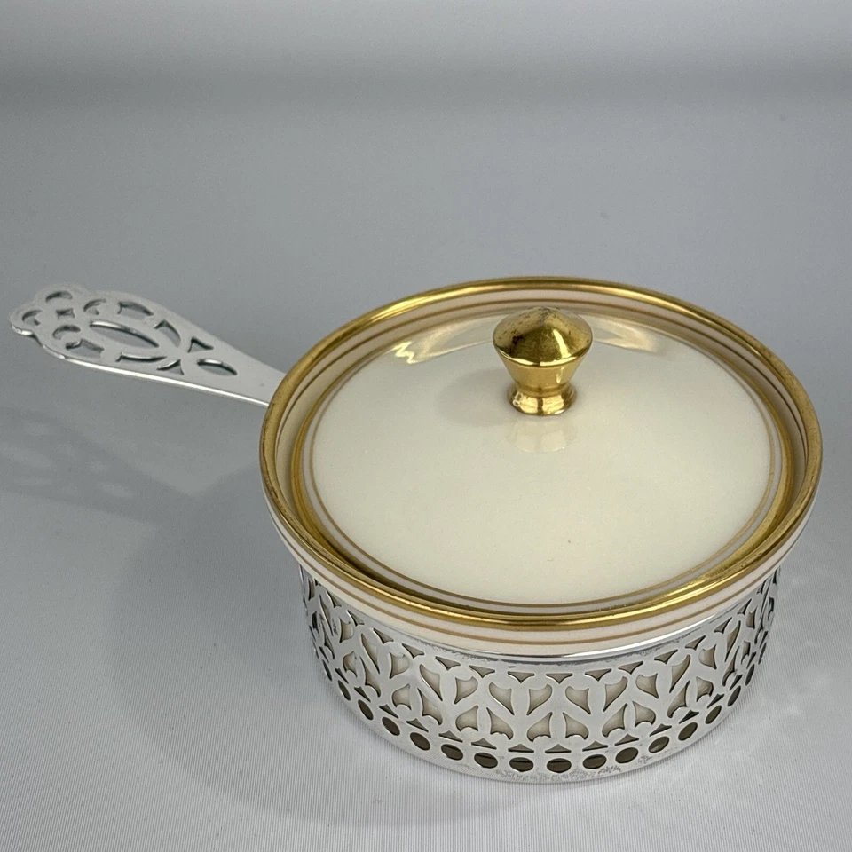 Lenox Green Mark Ramekin com tampa e suportes de prata esterlina Gorham HTF excelente - Imagem 3 de 4