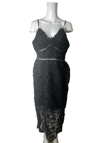 BOOHOO Bodycon Midi Dress Size Large 16 Black Lace Panel Womens NEW EU44 RRP £29