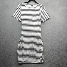 Shein Womens Midi T-Shirt Dress White Striped Short Sleeve Scoop Neck Size 1XL