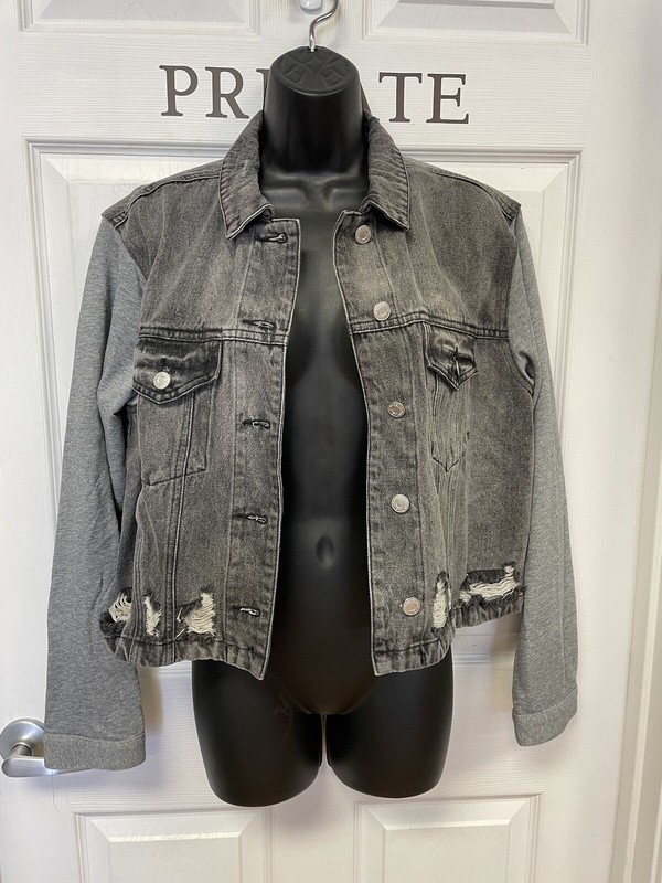 NWT Mittoshop Grey Denim Jacket S Distressed 