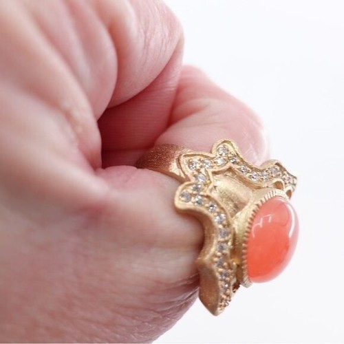 Rivka Friedman 18K Gold Clad Satin Orange CZ Stone Sz 9.75 Statement Luxe - Picture 11 of 13