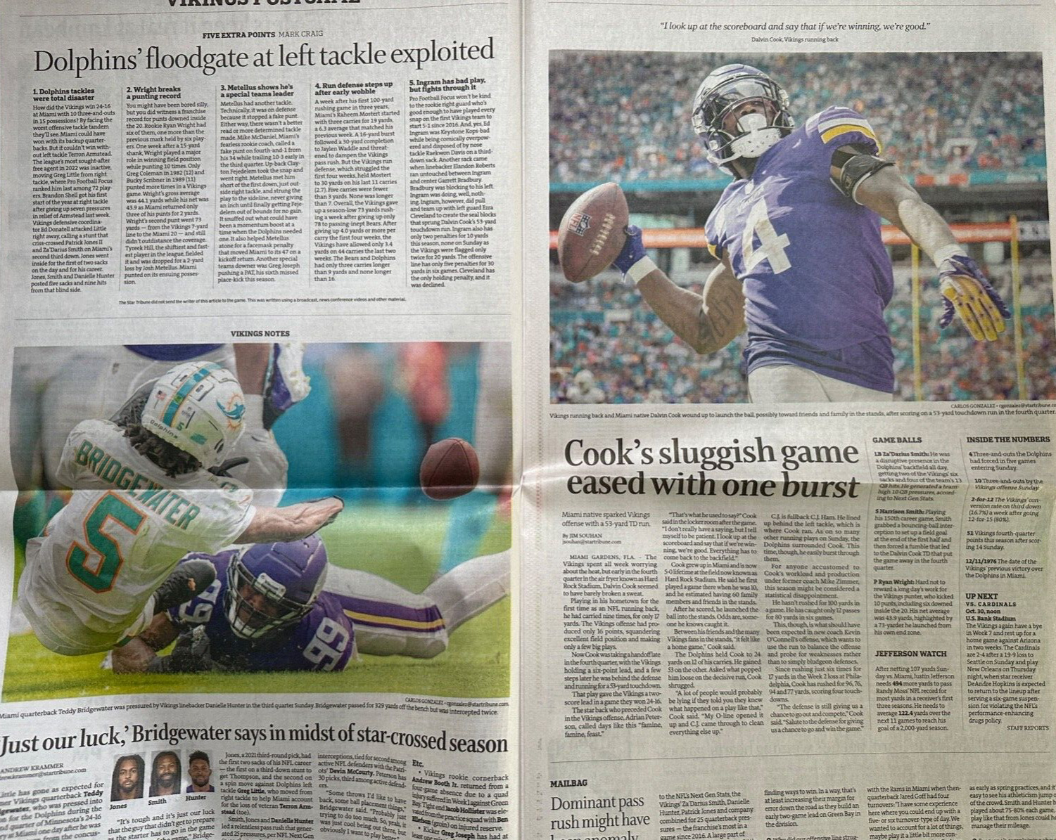 Minnesota Vikings 10/17/2022 Minneapolis Newspaper vs Miami Dolphins