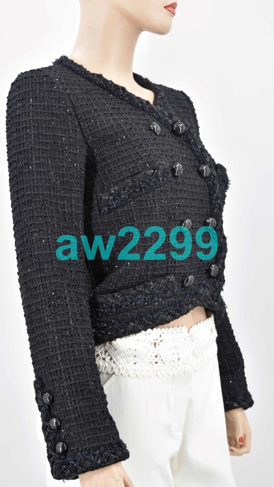 GIACCA BLAZER CHANEL NUOVA CON ETICHETTE $8000 PRIMAVERA 2015 MOSTWANTED DOPPIO PETTO BLK FR 38