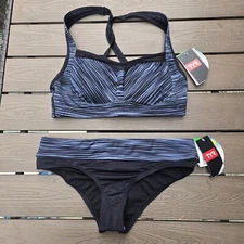 TYR Durafast Womens Black Arvada Lily Top  & Matching Bottom Set Size M New