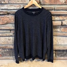 Nordstrom Tech-Smart Merino Wool Blend Striped Black Crewneck Sweater