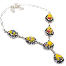 Mosatic Jasper Gemstone Handmade 925 Sterling Silver Jewelry Necklace Size 18"