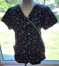 Cherokee Multi Geometric Squares Nurses Medical Scrub Top M Doctor Vet Dental