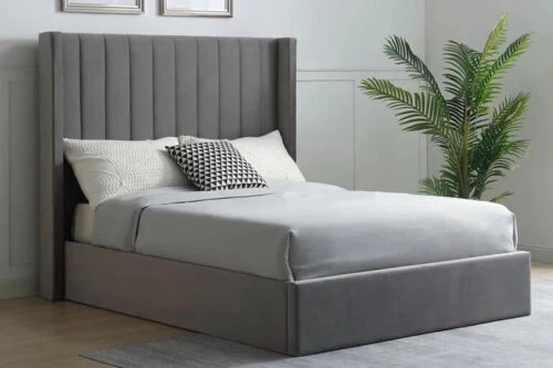 Panel wing Plush Velvet Upholstered Bed Frame Double King Size