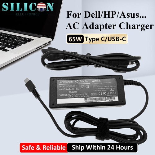 45/65/90W USB-C Type-C AC Adapter Laptop Charger Power Supply Cord For Lenovo HP