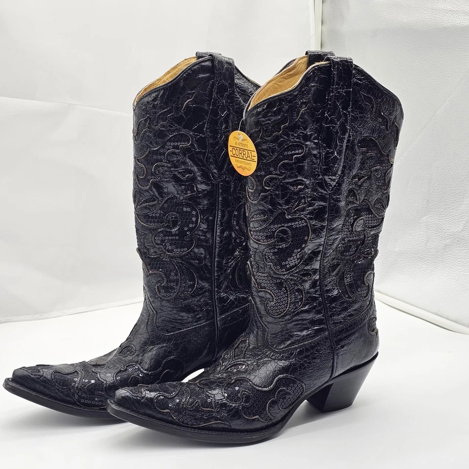 NUEVO CON ETIQUETAS Botas Corral A1070 Mujer 10M Floral Tachonado Estrás Lentejuelas Incrustación Tooled Foto 2 de 4