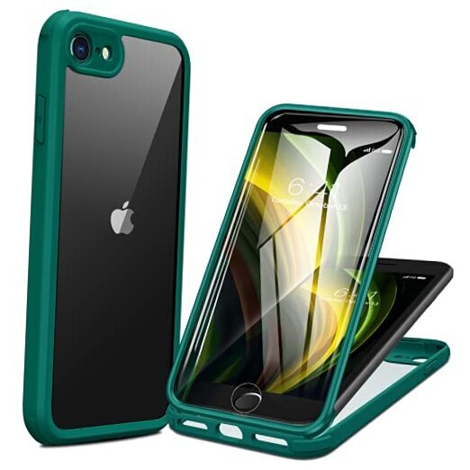 iPhone SE 2022/2020/8 Case - Full-Body Rugged Clear Bumper with Built-in Green