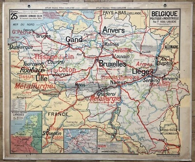 🌍Ancienne carte scolaire Vidal-Lablache 25, T24, 1930 – Belgique - Photo 1/4