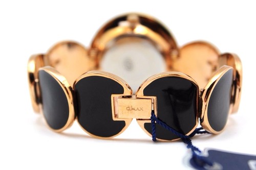 Orologio da donna Omax Nero Bianco Stile Ceramica Maglia Rotonda Oro Rosa Pietra Rotonda - Foto 13 di 15