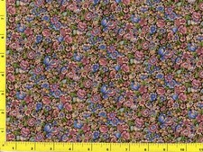 Small Pink blue Light Orange Flowers on Black By The Yard CFLRED00120