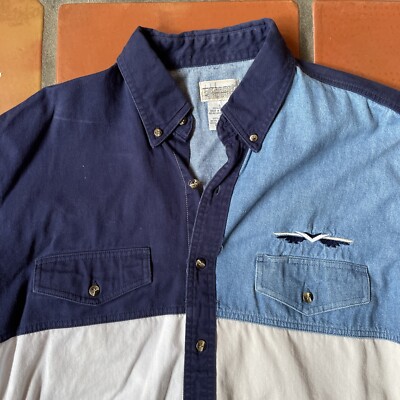 Vintage 90s Express Riders Large Denim Khaki Colorblock Vintage 90s Express Riders Large Denim Khaki Colorblock