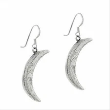 925 Silver Etched Design Crescent Moon Earrings