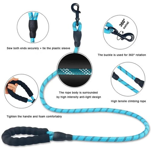 Nylon Training Dog Leash Heavy Duty Pet Products Strong Rope Recall Reflective - Picture 11 of 22
