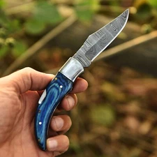 Custom Handmade Tactical Folding Blade Pocket Knife Lock Back Wood Handle